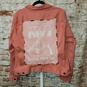 Upcycled KISS Band Tee Denim Jean Jacket, size large